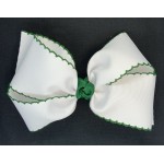 White / Forest Green Pico Stitch Bow - 6 Inch